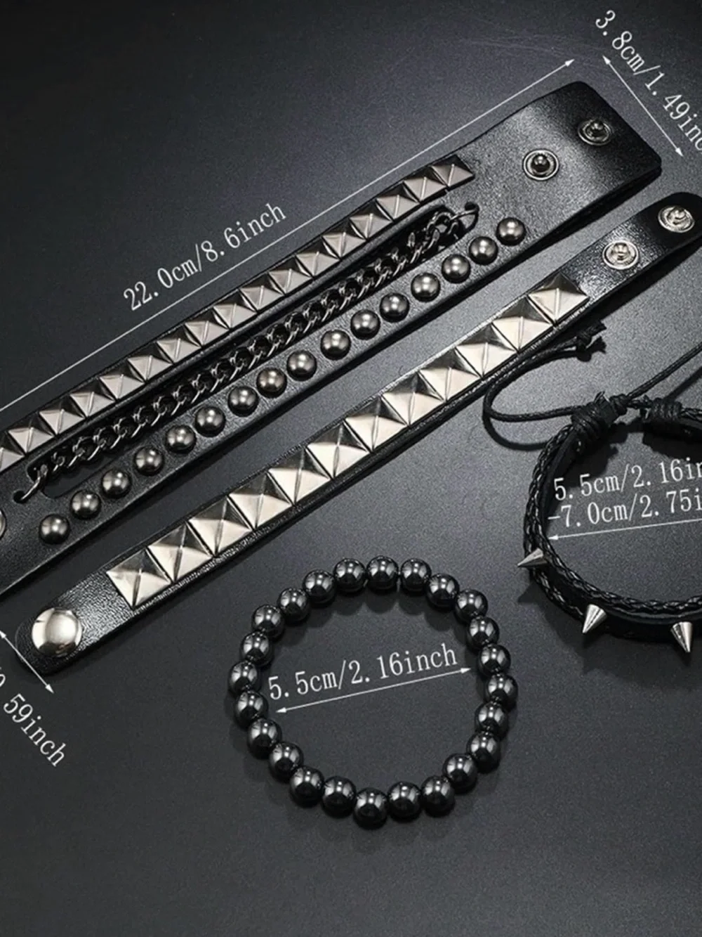 5 pc Set Multi-Layer Studded Bracelet Set New – Punk Rock Spiked, Rivet